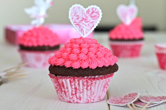 chocolate cupcakes with pink icing
